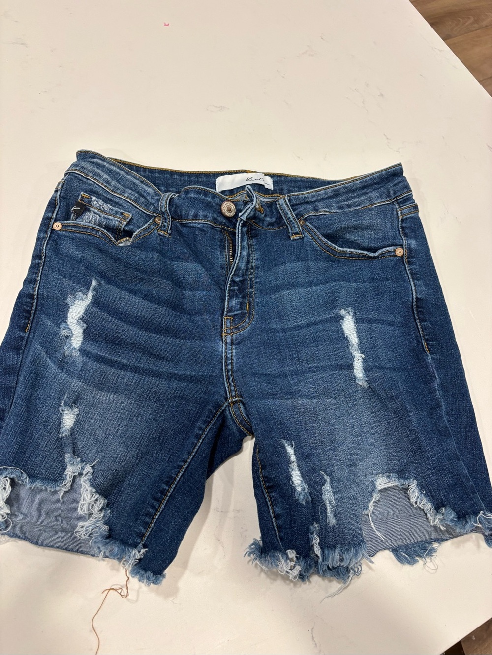 Kancan blue denim shorts with frayed hem  Size M